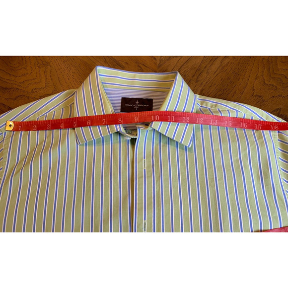 BLACK BROWN 1826 FLIP CUFF COTTON SHIRT AVOCADO GREEN BLUE STRIPE SIZE L - Picture 9 of 10
